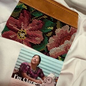 Handcrafted Floral Clutch with Tan Trim